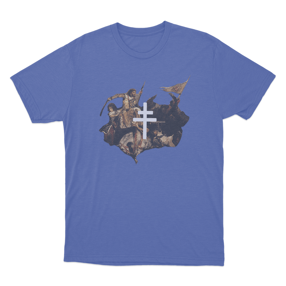 Battle Art Cross Unisex T Shirt Blue Battle Art Cross Unisex T Shirt Blue