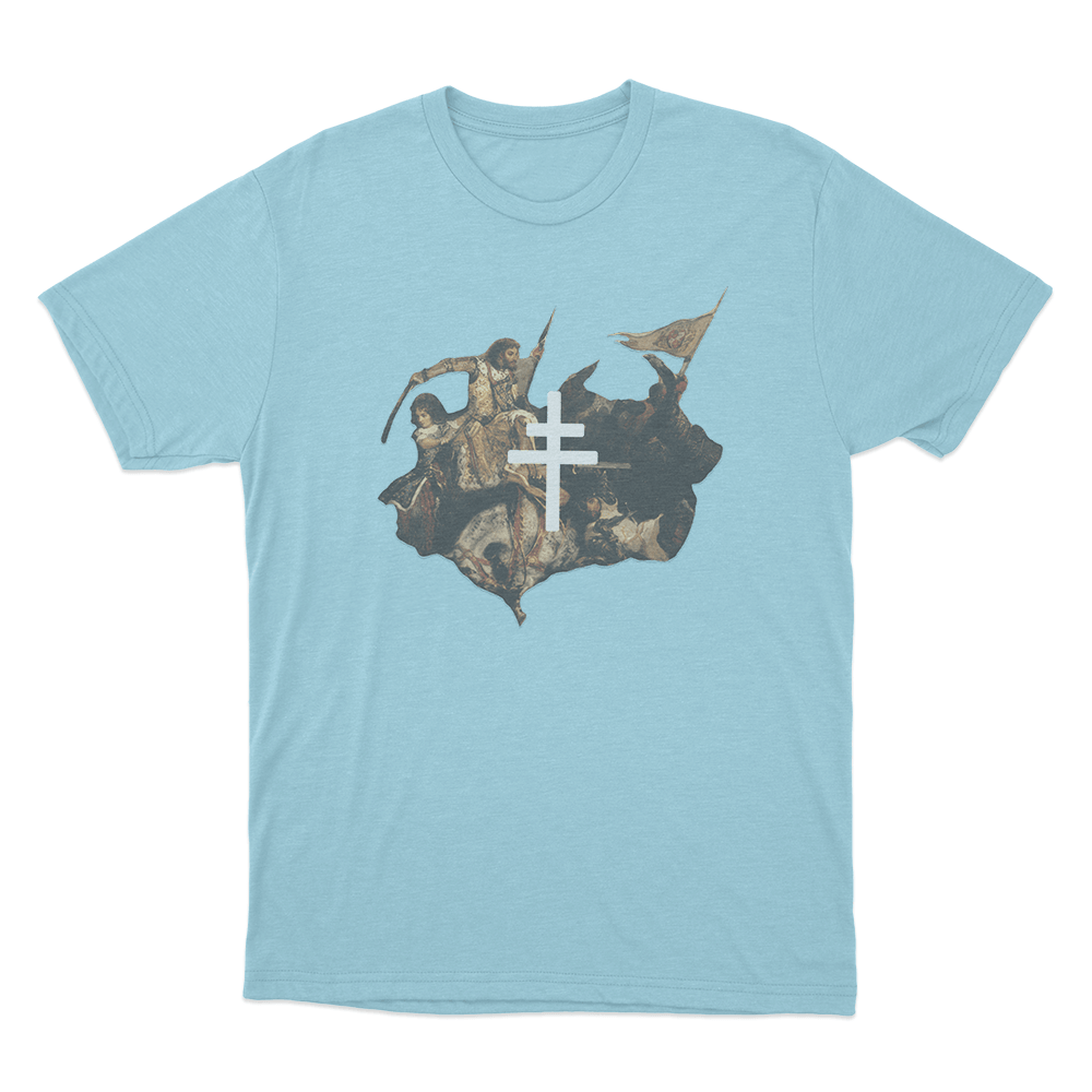Battle Art Cross Unisex T Shirt Sky Blue Battle Art Cross Unisex T Shirt Sky Blue