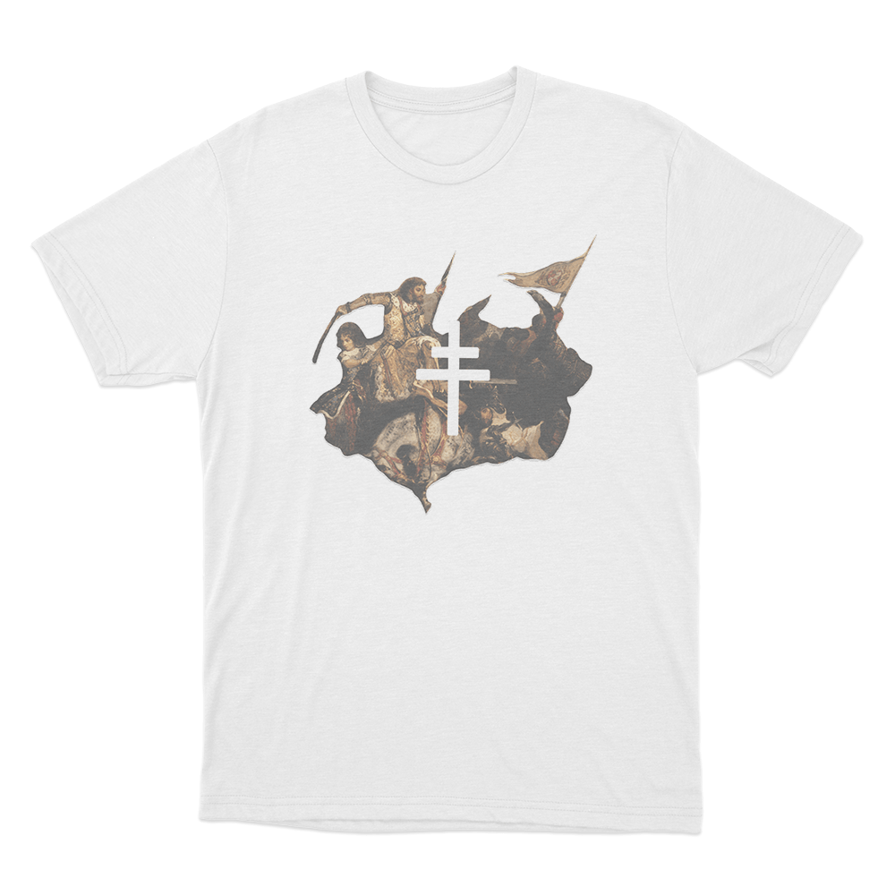 Battle Art Cross Unisex T Shirt White Battle Art Cross Unisex T Shirt White