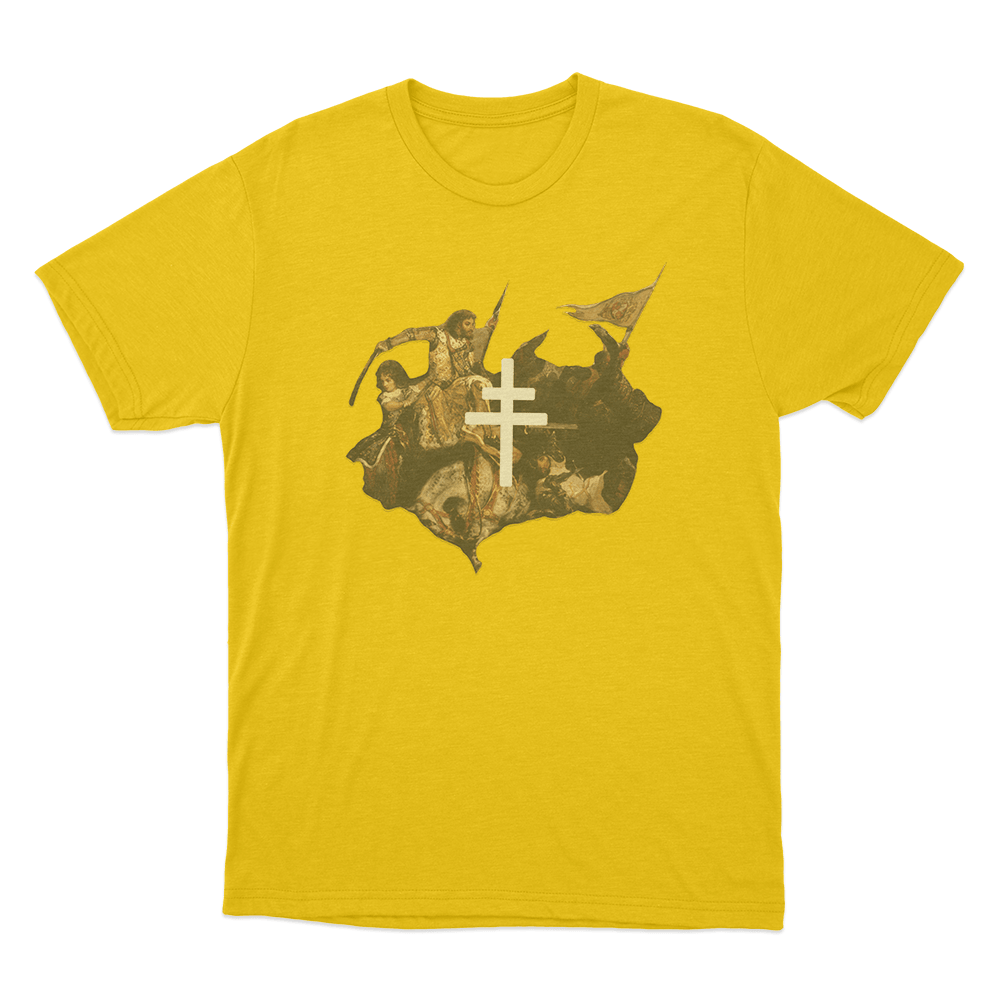 Battle Art Cross Unisex T Shirt Yellow Battle Art Cross Unisex T Shirt Yellow