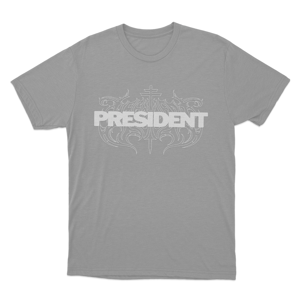 President Metal Logo Unisex T Shirt Grey President Metal Logo Unisex T Shirt Grey