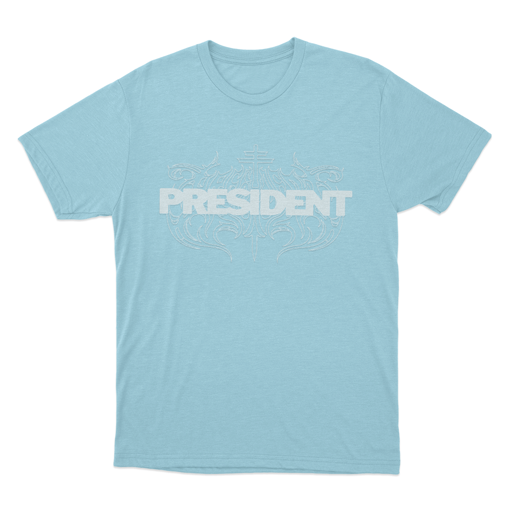 President Metal Logo Unisex T Shirt Sky Blue President Metal Logo Unisex T Shirt Sky Blue